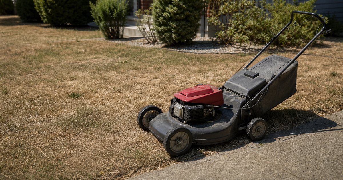 When is it safe to mow a drought stressed lawn during a summer watering restriction?