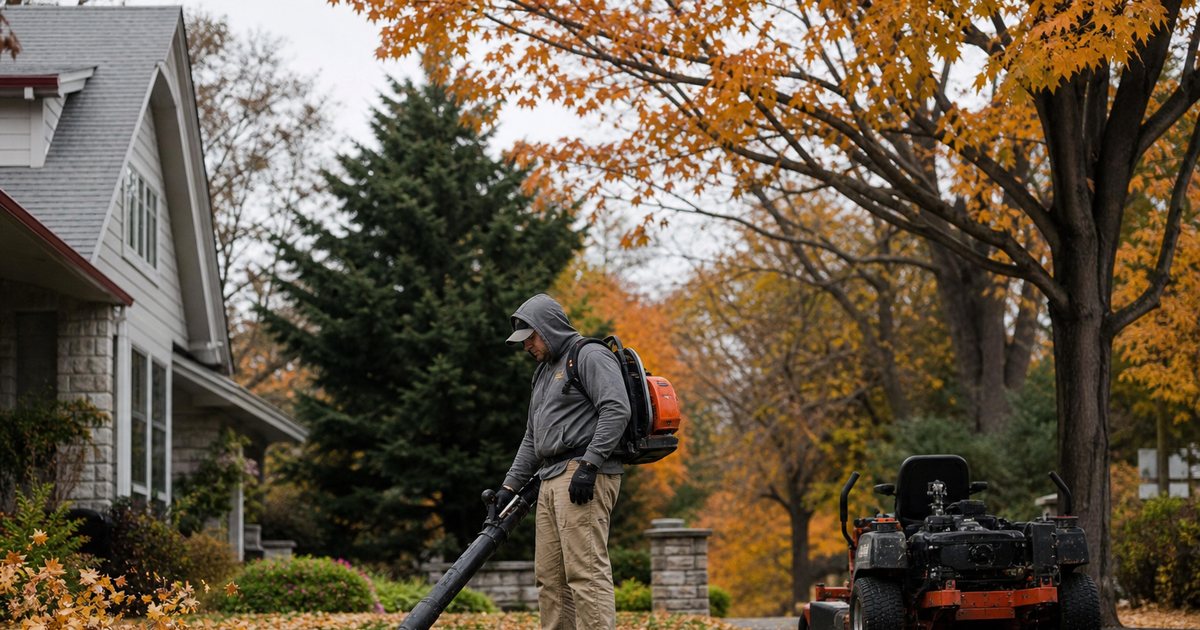 When should a lawn care business stop weekly mowing and switch to fall cleanup?